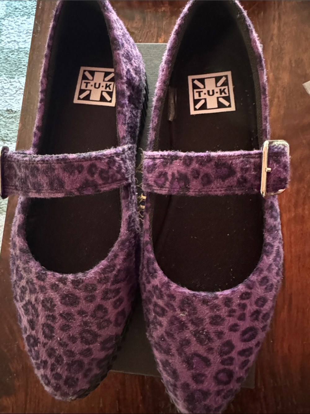 T.U.K. Purple Leopard Pointed Ballet Creeper. Flats woman size 11